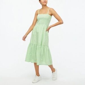 J. Crew Green and White Tiered Midi Sundress